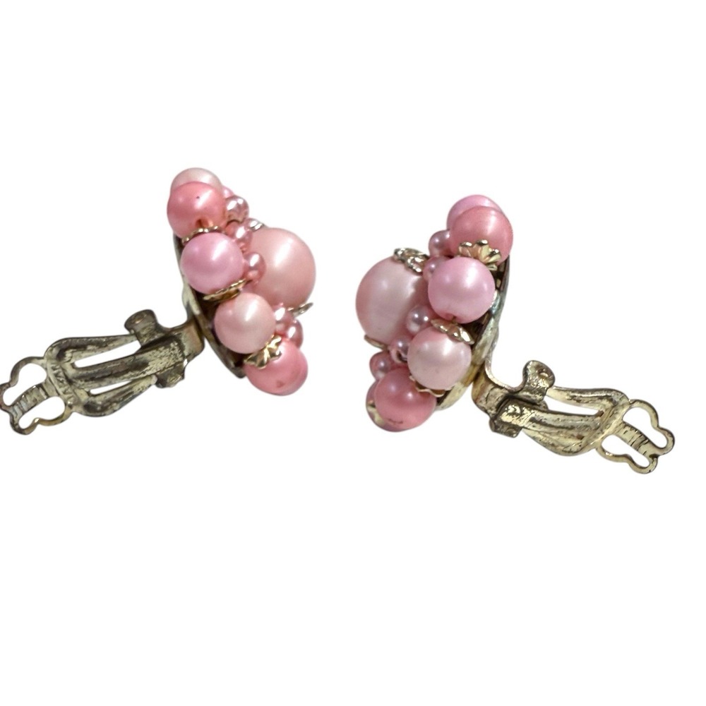 Vintage Japanese 3 Strand Pink Moonglow Pearls Necklace Matching Earrings - Picture 6 of 8
